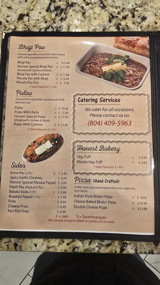 Honest Indian Vegetarian Restaurant Menu - Image 3